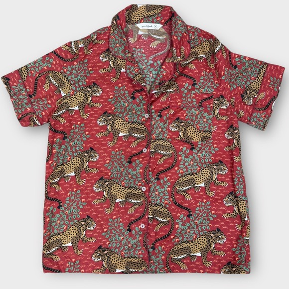 PrintFresh Cotton Pajama Short Set in Scarlet Bagheera Leopard Size Medium - Picture 4 of 13